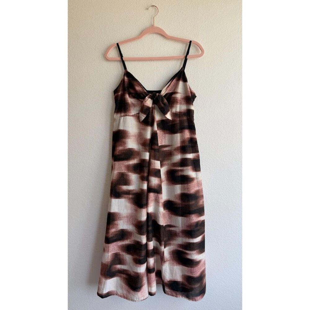 DKNY 100% Cotton Knotted Tie Front Maxi Sun Dress in Brown Ombre Stripe size M - Picture 2 of 16